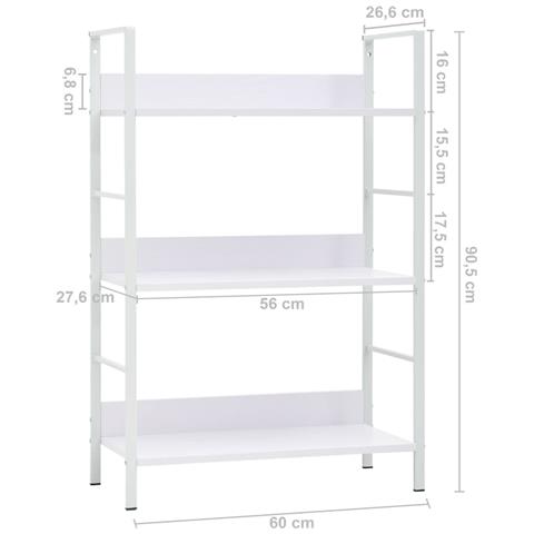 Lusso Casadino -  Scaffale Libri 3 Ripiani Bianco 60x27,6x90,5 Legno Multistrato - Foto 7
