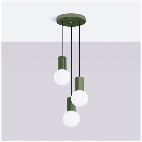 Sollux Lighting Lampada A Sospensione Halo 3p Verde Oliva Sl.1725 - Moderno Lampada A Sospensione Verde Oliva 125x25x25 Cm - Foto 2