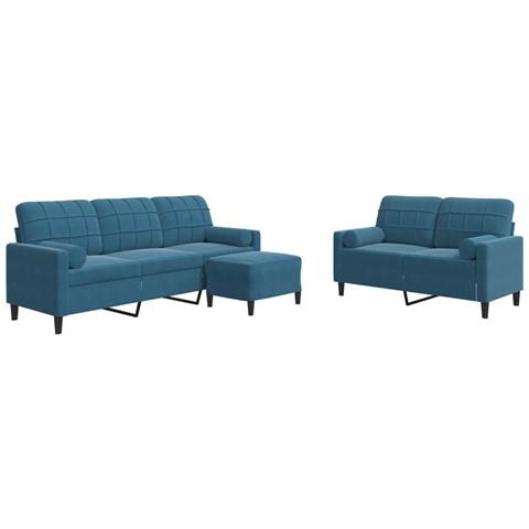 Set di Divani 3 pz con Cuscini e Rinforzi Blu in Velluto - Foto 1