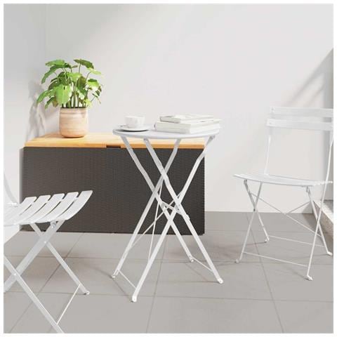 Tavolo da Bistrot Pieghevole Bianco Ø50x71 cm in Acciaio Verniciato - Foto 2