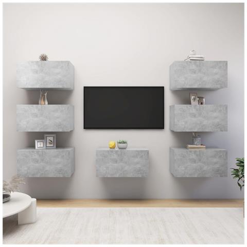 Mobili Porta TV 7 pz Grigio Cemento 30,5x30x60 cm Multistrato - Foto 2