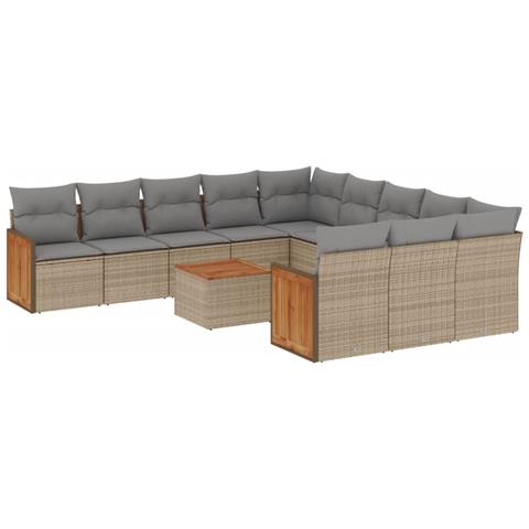 Set Divani da Giardino 12 pz con Cuscini Beige in Polyrattan - Foto 1