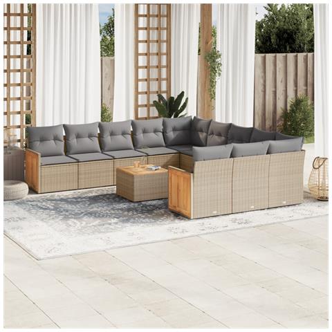Set Divani da Giardino 12 pz con Cuscini Beige in Polyrattan - Foto 2