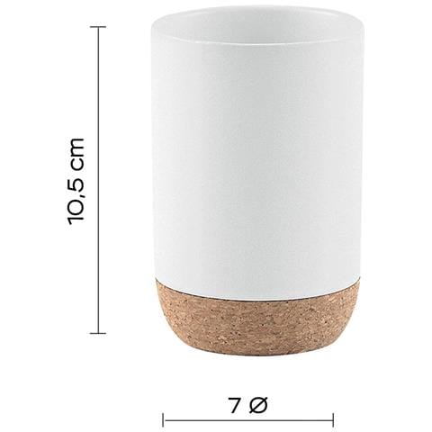 Portaspazzolini D'appoggio In Ceramica E Sughero Il98 Serie Ilary Bianco - Foto 2