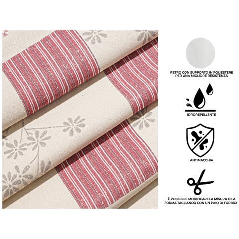 Tovaglia Antimacchia Pvc Proteggi Tavolo Maniva Glitter Riga Flower 140x140 D6 Rosso - Foto 2