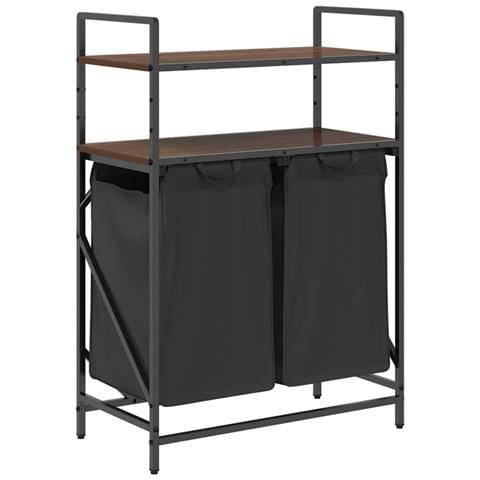 Cesto della Biancheria 2 Scomparti con Ripiani Rovere Marrone - Foto 1