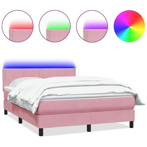 Letto a Molle con Materasso e LED Rosa 160x210 cm in Velluto - Foto 1