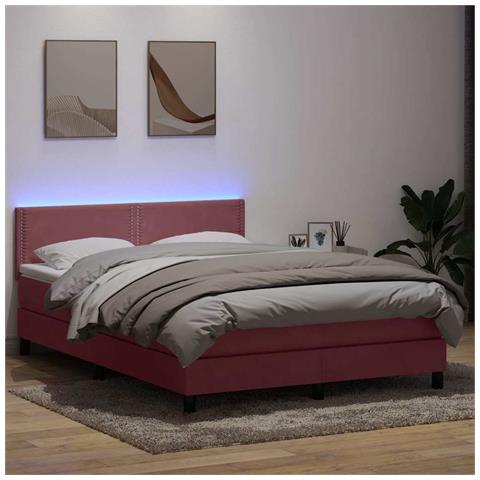 Letto a Molle con Materasso e LED Rosa 160x210 cm in Velluto - Foto 2