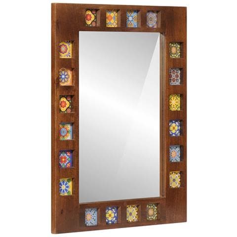 Specchio da bagno Noce 50 x 70 x 2,5 cm Legno di mango massello - Foto 1
