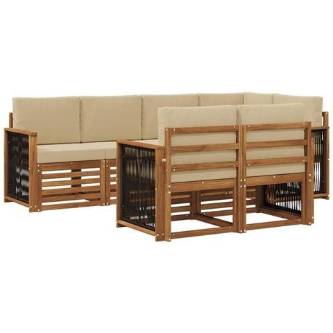 Set divano sezionale con cuscino 6 pcs Naturale - Foto 1