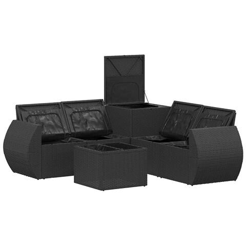 Set di divani 6 pz Nero e Blu Rattan sintetico e Acciaio - Foto 2