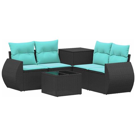 Set di divani 6 pz Nero e Blu Rattan sintetico e Acciaio - Foto 1
