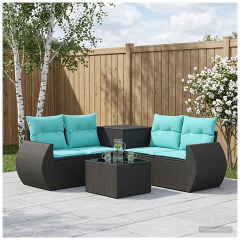 Set di divani 6 pz Nero e Blu Rattan sintetico e Acciaio - Foto 9