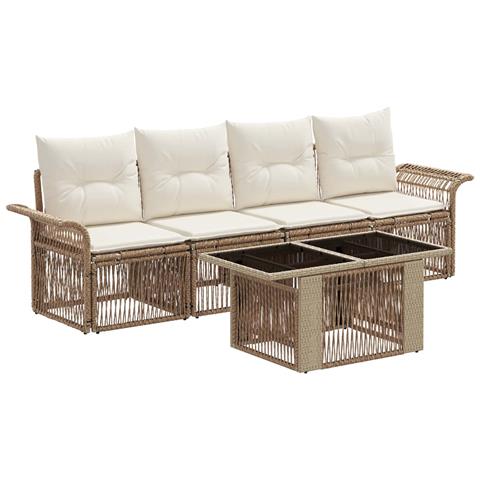 Set Divano da Giardino 5 pz Beige e Bianco Crema polyrattan - Foto 1