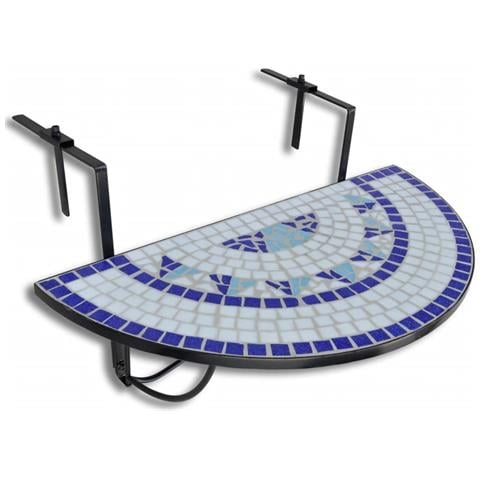 Mosaico Balcone Tabella D'attaccatura Semicircolare Blu Bianca - Foto 1