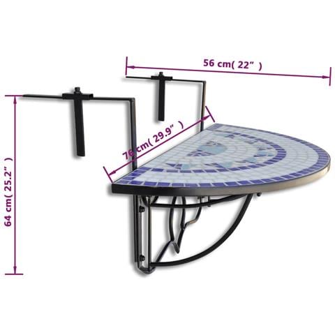 Mosaico Balcone Tabella D'attaccatura Semicircolare Blu Bianca - Foto 5