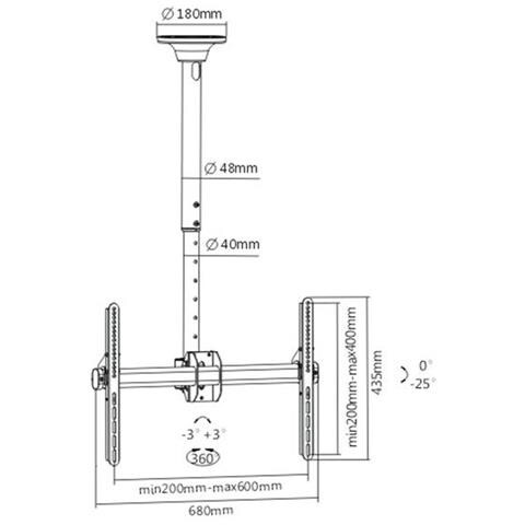 014-4013 Supporto A Soffitto Telescopico Per Televisore 37""-70"", Altezza Regolabile 106-156cm - Foto 2