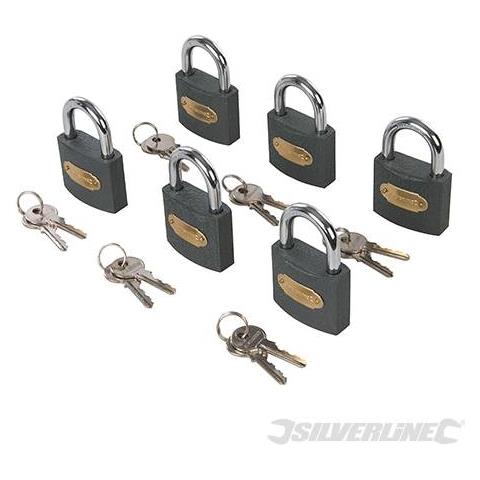 Lucchetti Sicurezza Blocco Antifurto In Ferro Con Doppia Chiave 50mm Silverline 6 Pz - Foto 1