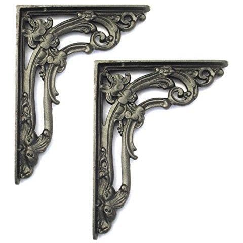 Coppia Di Ghisa Vittoriana Scroll Leaf Scaffale Staffe (15cm X 20cm) - Foto 1