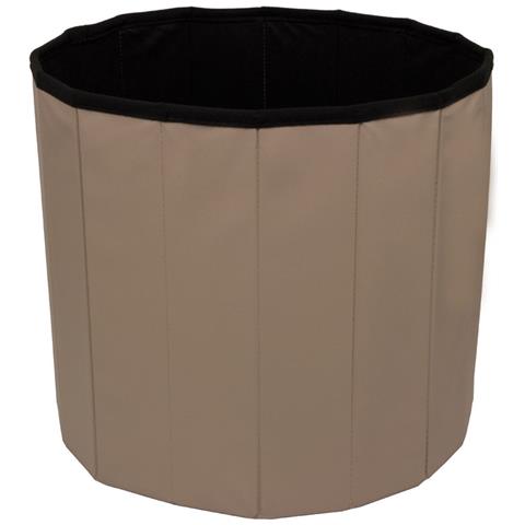 Pouf Salotto Contenitore Ecopelle Rotondo Pieghevole Tinta Unita Pouf Tortora - Foto 5