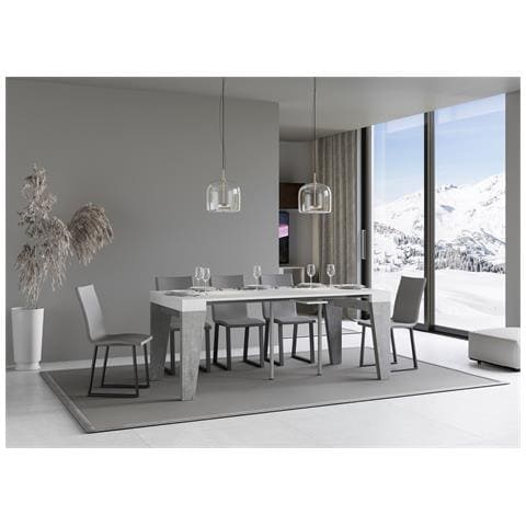 Consolle Allungabile 90x40/300 Cm Naxy Mix Piano Bianco Frassino - Bianco Frassino /cemento - Foto 2