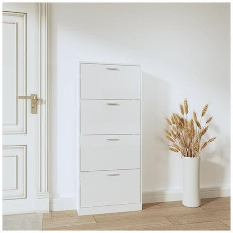 Scarpiera Bianco Lucido 59x17x150 Cm In Legno Multistrato - Foto 3