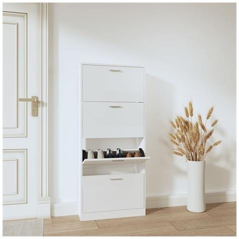 Scarpiera Bianco Lucido 59x17x150 Cm In Legno Multistrato - Foto 1