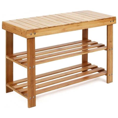 Panca Scaffale Scarpiera Casa Multiuso 2 Scaffali Legno Di Bambu 70x28x45cm - Foto 1