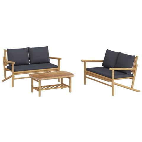 Set Salotto Da Giardino 3pz Con Cuscini Grigio Scuro Bambù - Foto 2