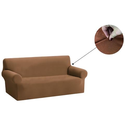 Copridivano Copriseduta Sofà Elasticizzato Tinta Unita Smile Tessuto Millerighe 3 Posti Marrone - Foto 1
