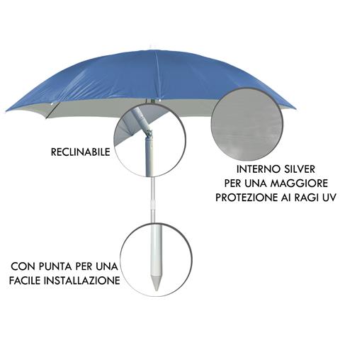 Ombrellone Spiaggia Mare Portatile Palo Reclinabile Tinta Unita Modello Puffy Ombrellone Blu - Foto 5