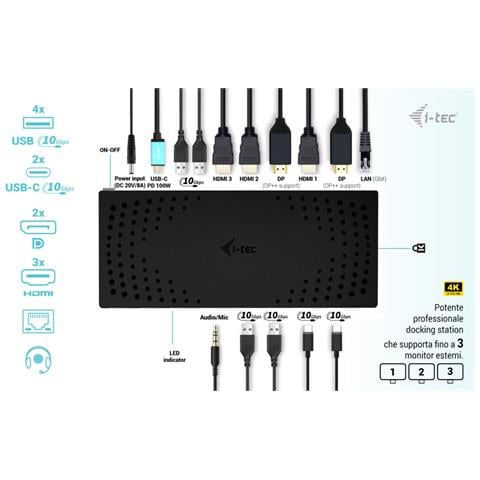 USB 3.0 / USB-C / Thunderbolt, 3x 4K Docking Station Gen 2 + Power Delivery 100W - Foto 2