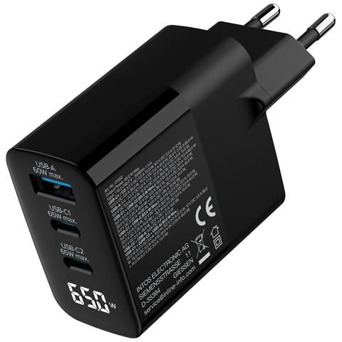 Alimentatore USB PD, caricatore GaN, 3 porte, USB-C + USB-A, 65W, display - Foto 2