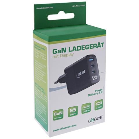 Alimentatore USB PD, caricatore GaN, 3 porte, USB-C + USB-A, 65W, display - Foto 3
