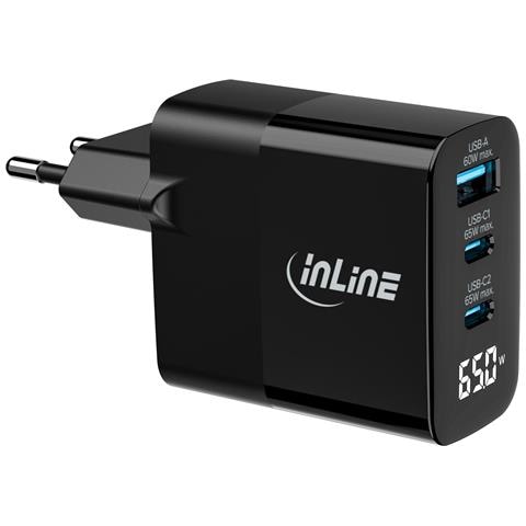 Alimentatore USB PD, caricatore GaN, 3 porte, USB-C + USB-A, 65W, display - Foto 1