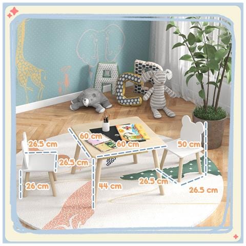 Set Tavolo 3 in 1 e 2 Sedie per Bambini con Schienale a Orsetto, Età 3-6 Anni, Colore Legno - Foto 6