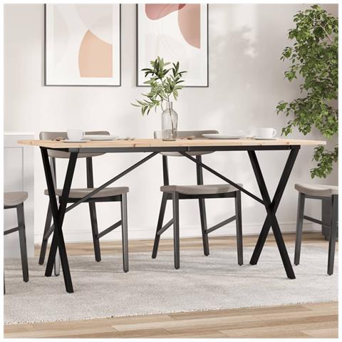 Tavolo Da Pranzo Telaio A X 160x80x75 Cm Legno Pino E Acciaio - Foto 1