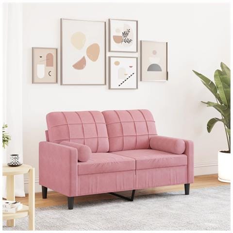 Divano A 2 Posti Con Cuscini Rosa 120 Cm In Velluto - Foto 1