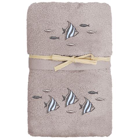 Set Asciugamano Copiola Salvietta Bagno In Spugna 100% Cotone Polinesia Copiola Tortora - Foto 1