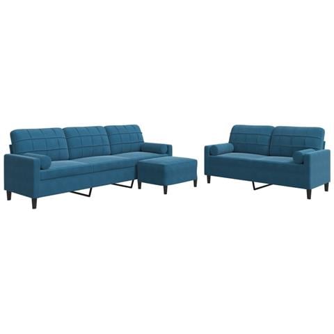 Set di Divani 3 pz con Cuscini e Rinforzi Blu in Velluto - Foto 1