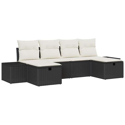 Set di Divani da Giardino 6 Pezzi con Cuscini Rattan Nero Polyrattan - Foto 1