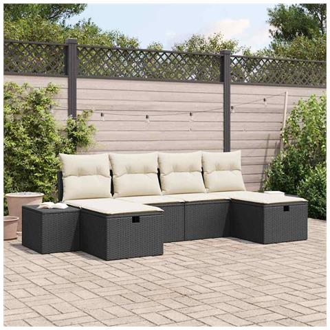 Set di Divani da Giardino 6 Pezzi con Cuscini Rattan Nero Polyrattan - Foto 2