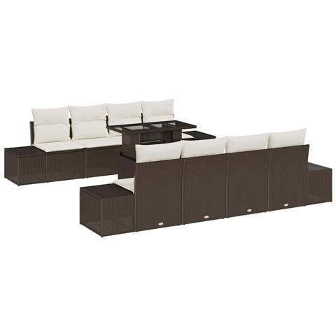 Set divano da giardino 9 pezzi con cuscini marrone polyrattan - Foto 1