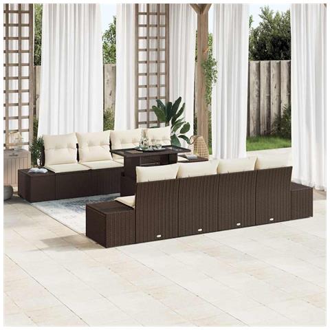 Set divano da giardino 9 pezzi con cuscini marrone polyrattan - Foto 2