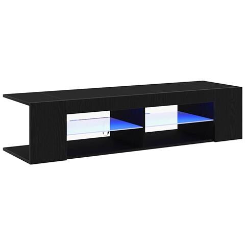 Mobile TV  con luci LED, Nero Rovere, 135x39x30cm, in legno ingegnerizzato - Foto 1