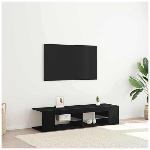 Mobile TV  con luci LED, Nero Rovere, 135x39x30cm, in legno ingegnerizzato - Foto 2