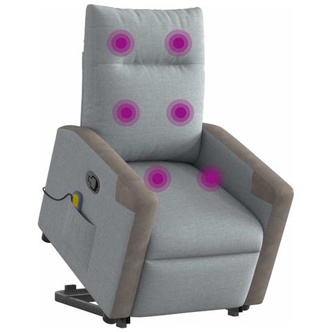 Poltrona Alzapersona Massaggi Reclinabile Grigio Chiaro Tessuto - Foto 2