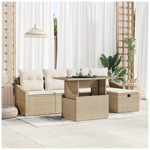 Set Divano da Giardino 6 Pezzi con Cuscini Beige Polyrattan - Foto 2