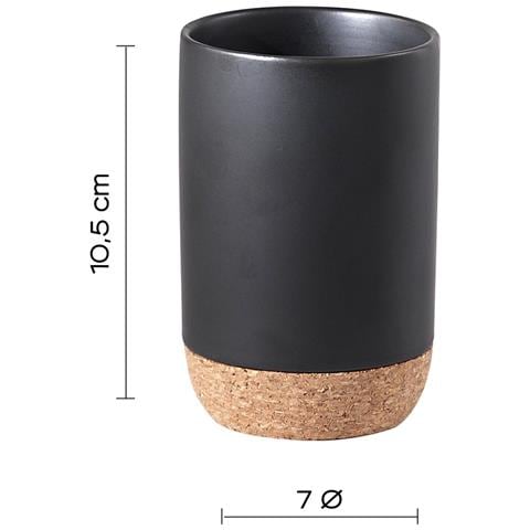 Portaspazzolini D'appoggio In Ceramica E Sughero Il98 Serie Ilary Nero Matt - Foto 2