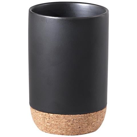 Portaspazzolini D'appoggio In Ceramica E Sughero Il98 Serie Ilary Nero Matt - Foto 1